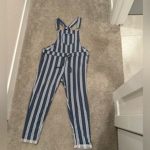 Jolie And Joy Women's Stripped Overalls Size XL Blue & White